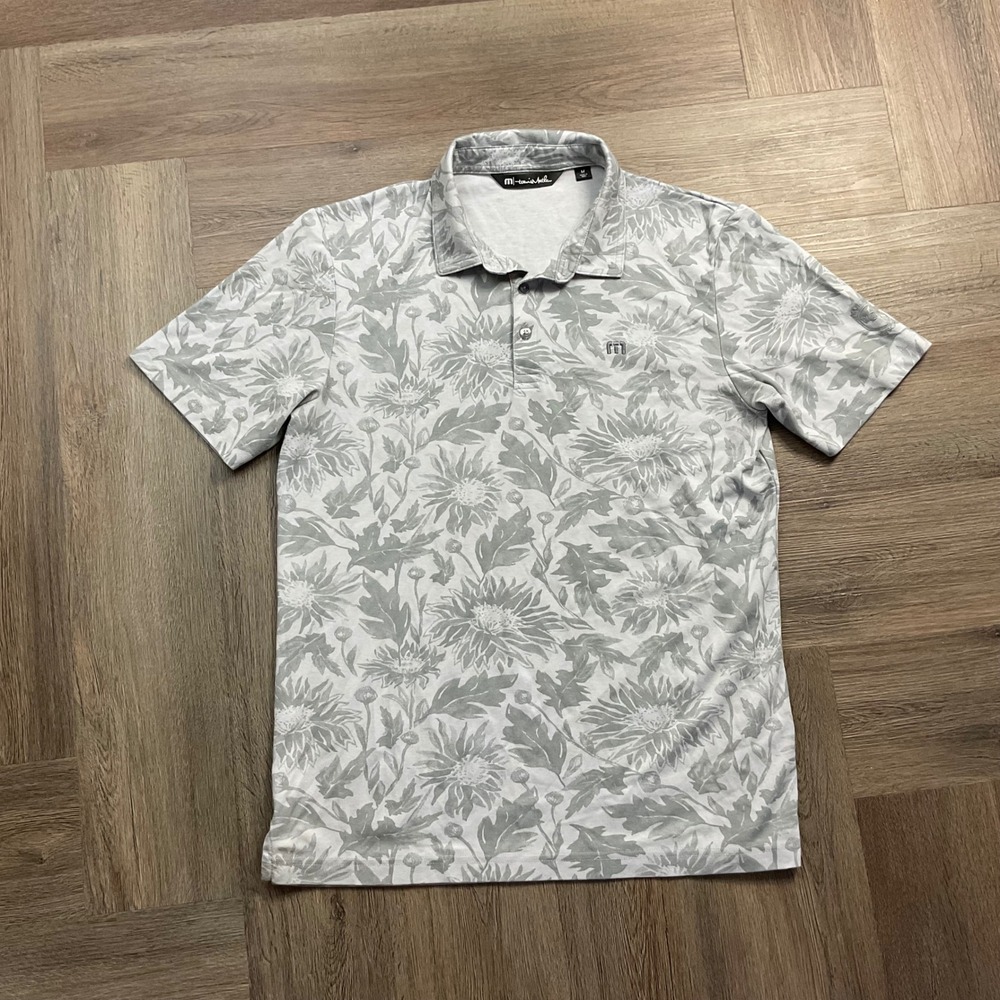 TravisMathew Polo‎ Shirt Mens Medium Gray PGA National Resort Sandstone Print